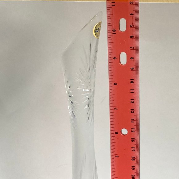 Vintage LESWAL Etched Vase Hand Cut Lead Crystal SWUNG Art Glass Made in Poland - Picture 14 of 16